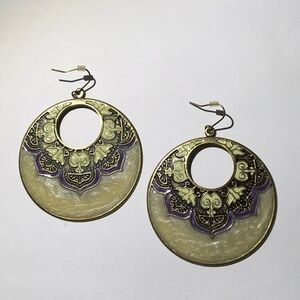 HUGE Bohemian Moroccan Gypsy Style Hippy Chic Enameled Circle Pierced Earrings